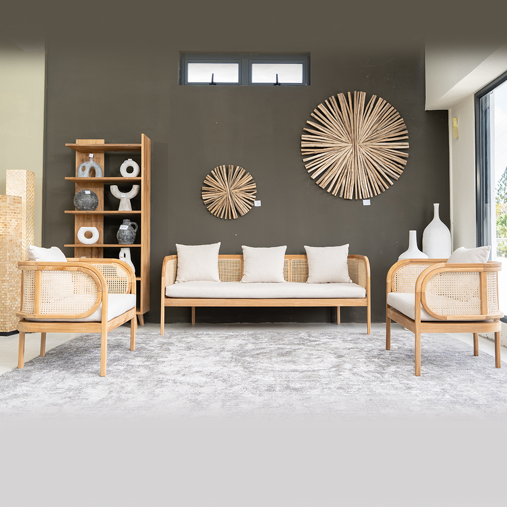 SOFA SET TEAK & RATTAN